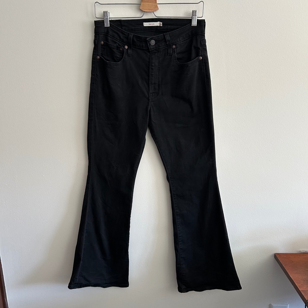 Levi's 726 High Rise Flare Jeans Black Size 31 Stretch Denim